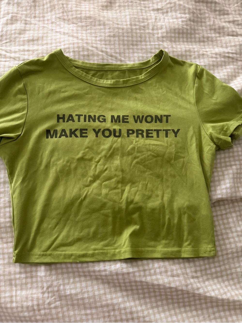SHEIN Olive Graphic Crop Tee with Black Text size s